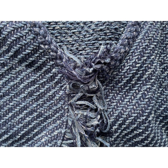 White House Black Market Blue Textured Fringe Knit Cardigan Jacket Blazer Size M - Picture 4 of 8